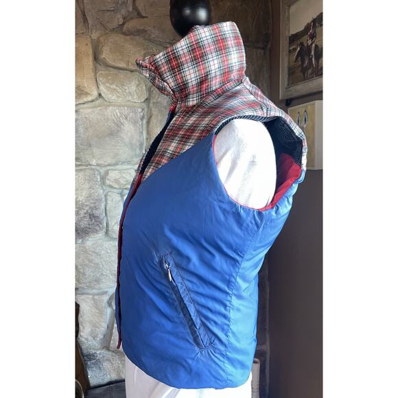 VTG OBERMEYER Reversible Puffer Vest XS Plaid Western Red Blue Snap Front Ski - Picture 8 of 10